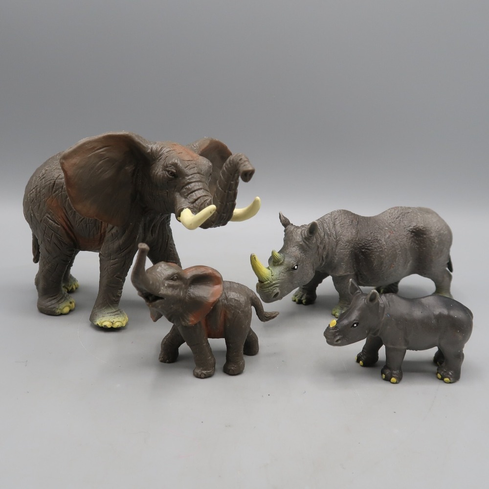 Toys R Us Elephant Rhino Family Baby Wildlife African Safari Animal Figure Lot
